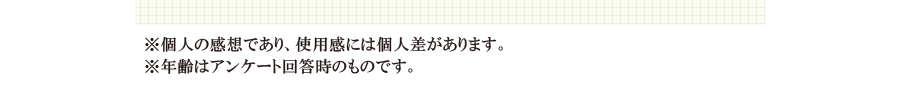 ※個人の感想であり、効果を表すものではございません。※年齢はアンケート回答時のものです。