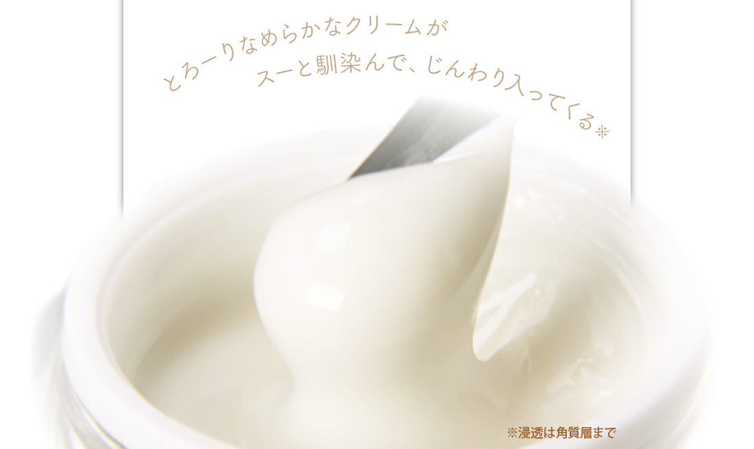 とろーりなめらかなクリームがスーと馴染んで、じんわり入ってくる※浸透は角質層まで