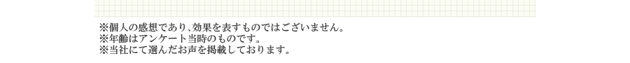 ※個人の感想であり、効果を表すものではございません。※年齢はアンケート回答時のものです。
