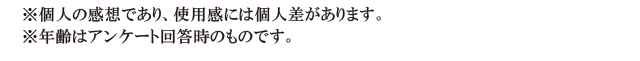 ※個人の感想であり、効果を表すものではございません。※年齢はアンケート回答時のものです。